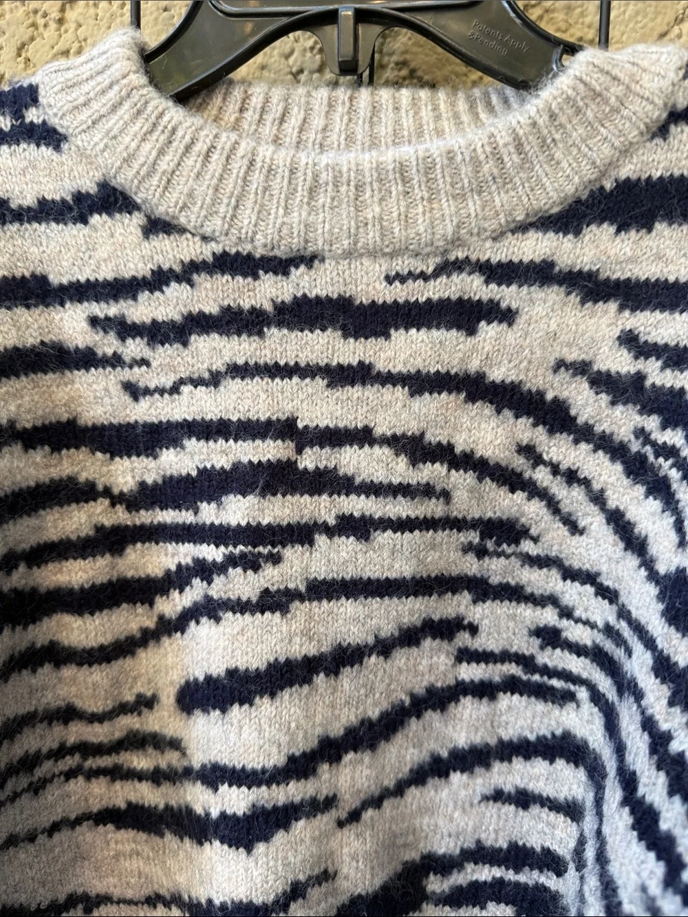 New GAP Navy and Gray Zebra-Stripe Crewneck Knit Sweater